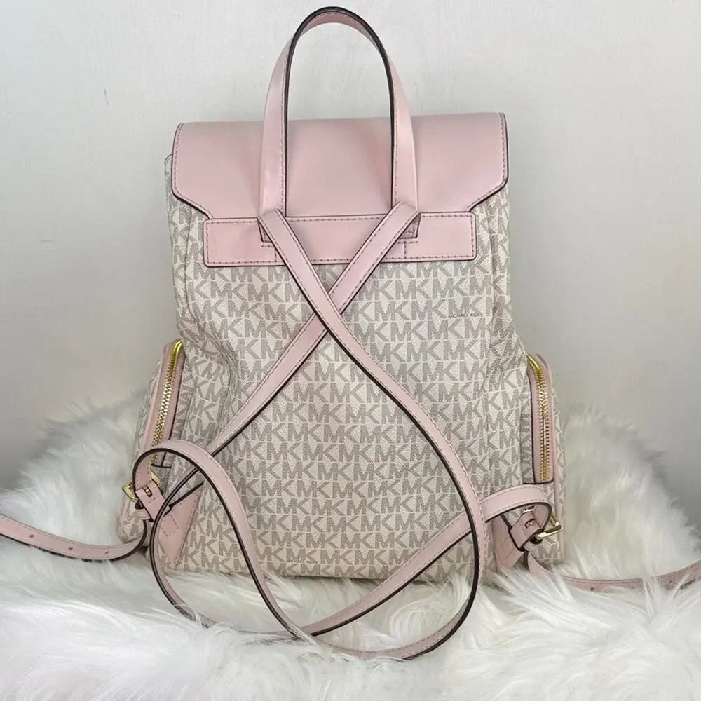 Michael Kors Pink and Cream Jet Set Large Logo Backpack